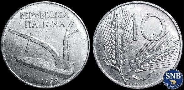Producto - Italia - 10 Liras (1969) KM #93 [UNC] - Hegemonía Demócrata-Cristiana