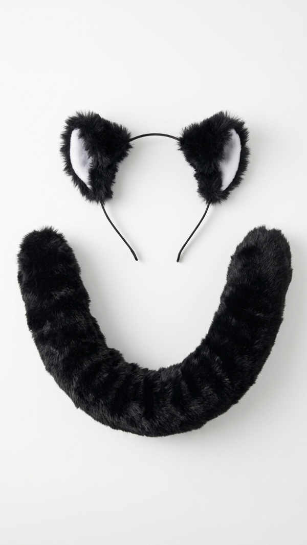 Producto - conjunto de gato Neko simple  adulto: vincha simple + cola de peluche de 50 cm - 0