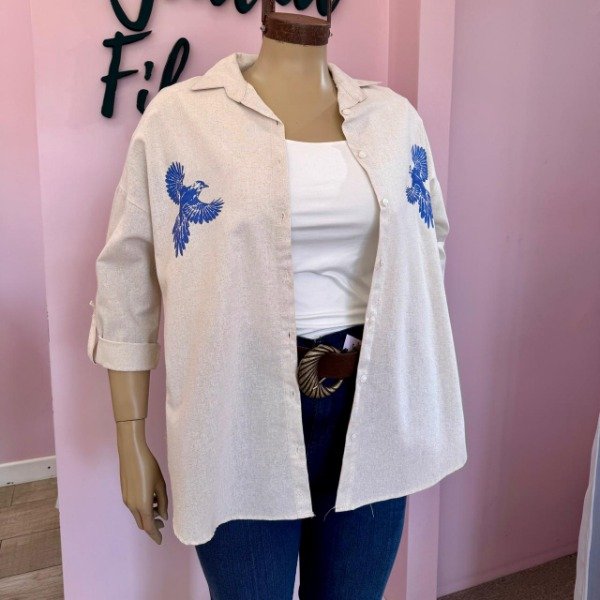 Producto - Camisa de lino ave azul 7329 - 1