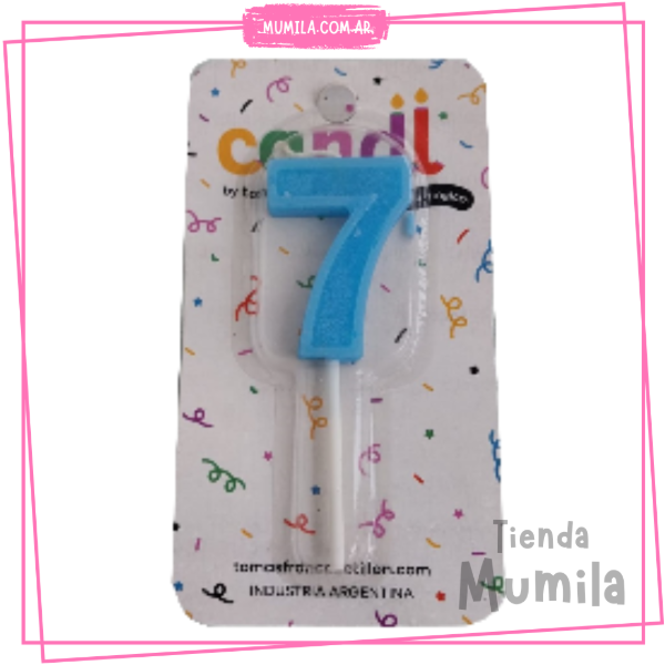 Producto - Vela numero 7 celeste palito