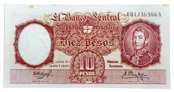 Producto - Reposición 10 Pesos (Fábregas - Mendez Delfino) Fil.C Bott.1973a -Unc