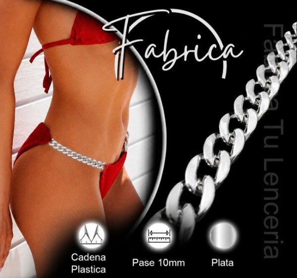 Producto - Cadena plástica Plateada. Pase: 10mm (10 cm)