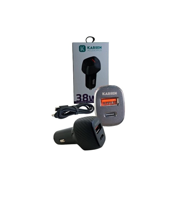 Producto - Cargador para Auto KARSEN - TIPO C + USB C/CABLE TIPO C A TIPO C 38W