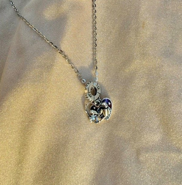 Producto - Collar Charm Wall-E y Eva Plata S925 y cadena de titanio