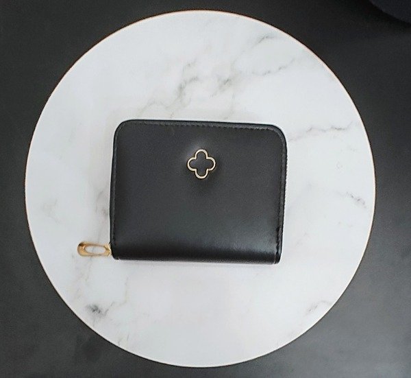 Producto - Billetera Pocket Porta Tarjetas Negra con detalle Flor