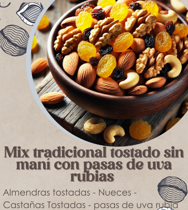 Producto - Mix tradicional tostado sin maní con pasas de uva rubia
