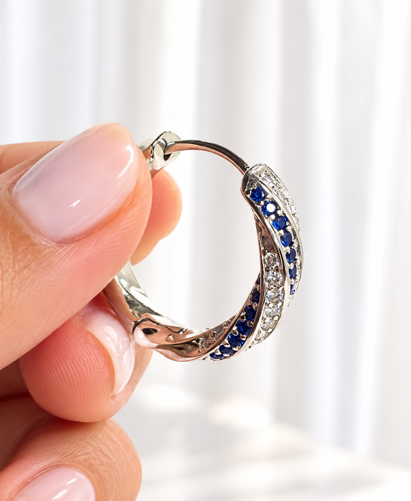 Producto - Argollas Su Plata 925 con cubics blancos y azules (23mm) - 2