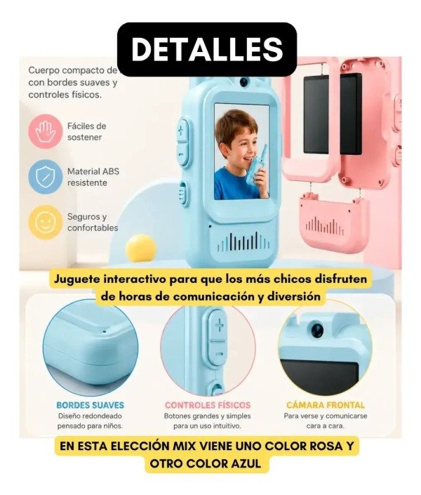 Producto - SQ-XJ05 WALKIE-TALKIES CON VIDEO 2 POR CAJA CELESTE X1 ROSA X1 - 3