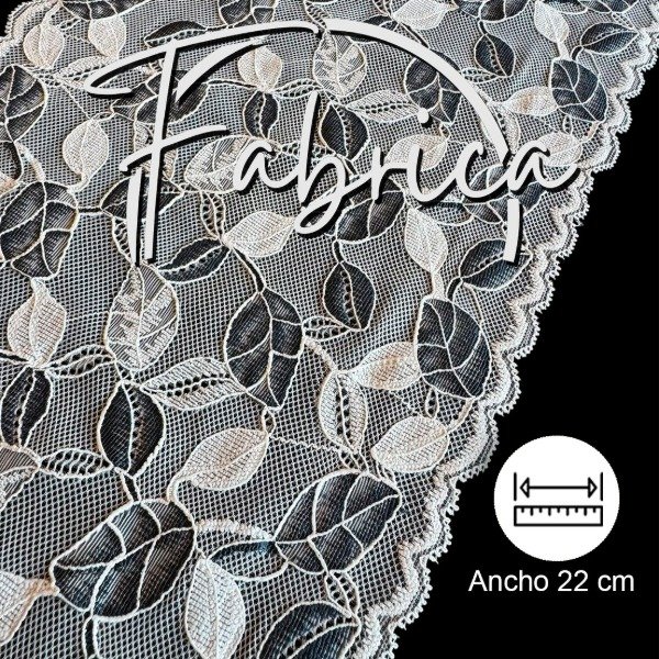 Producto - PS171 Puntilla flores crema y negro. Medida: 22cm (por metro)