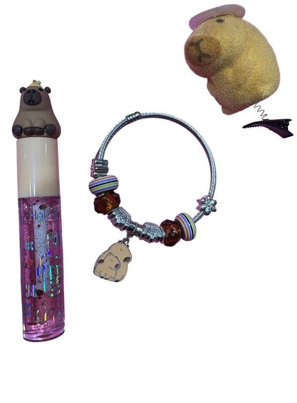 Producto - Brillo labial Capibara + Pandora Capibara + hebilla Capibara