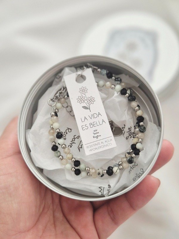 Producto - Collar Acero Giovanna (Cianita y Ágata gris)
