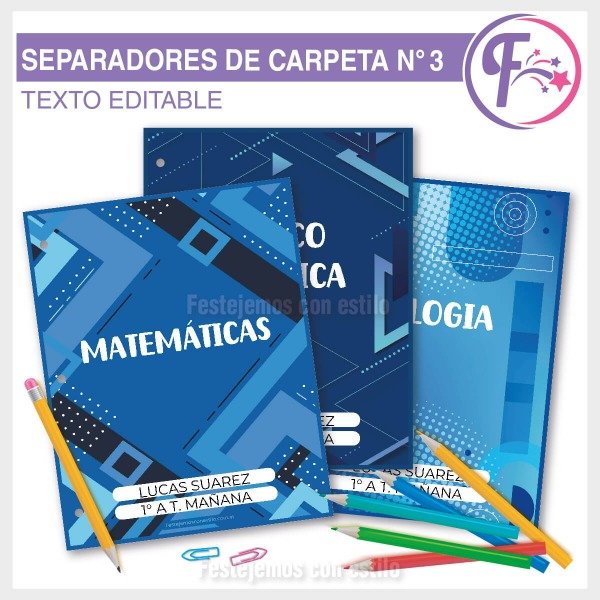 Producto - Azul Geométrico Kit Escolar Separadores Imprimibles