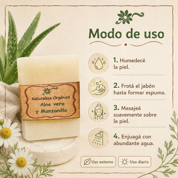 Producto - Jabón de Aloe Vera y Manzanilla - Cuidado Natural para Piel Sensible - 3