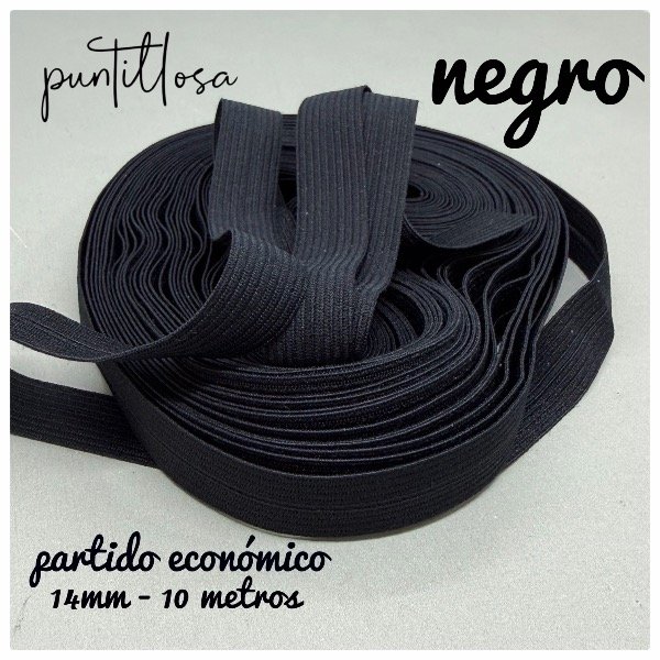 Producto - Elástico partido nacional económico NEGRO 14mm - 10 metros