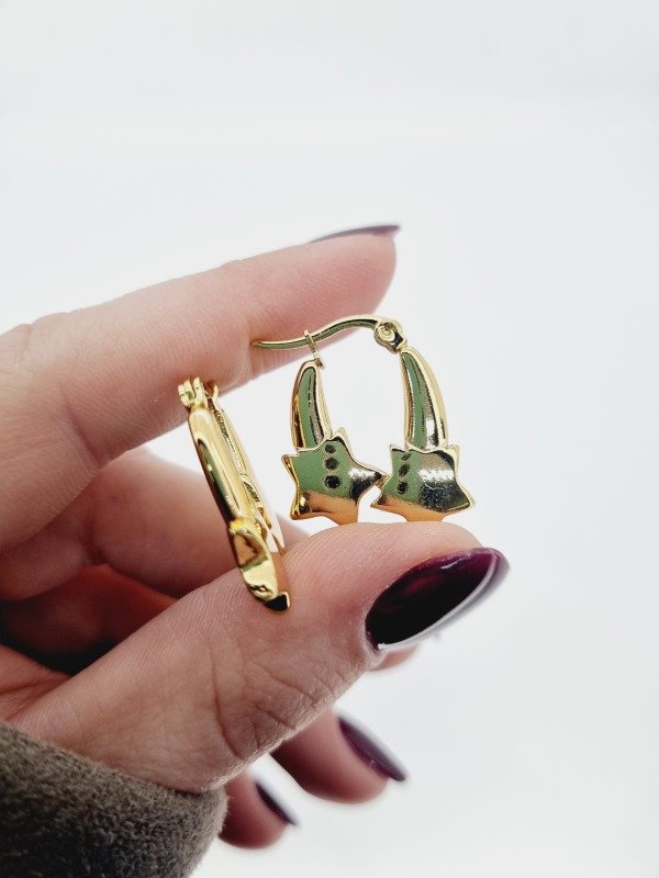 Producto - Aros acero dorado argollita inflada 2 estrellas