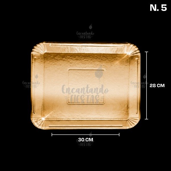 Producto - Bandeja Carton Rectangular Dorada n5 (28x30cm)