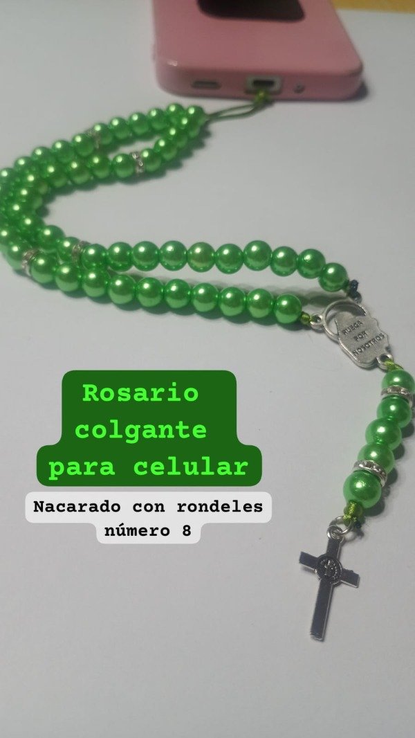 Producto - Colgante rosario para celular nacarado con rondeles Núm. 8
