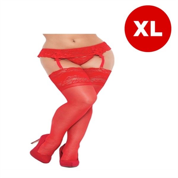 Producto - Medias Rojas de Lycra con Puntilla Ancha XL