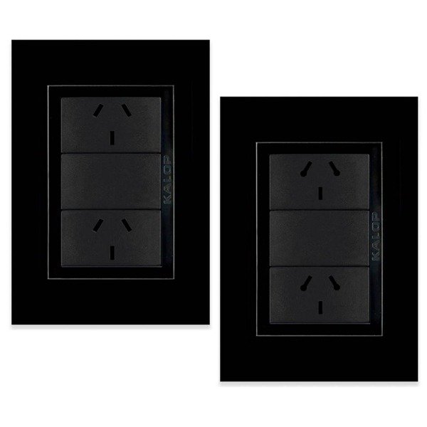 Producto - Llave Luz Armada Dos Tomas Negro Zen Basic kalop - 0