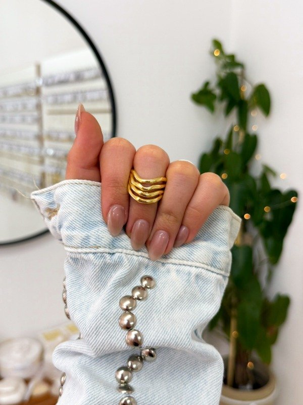 Producto - Anillo acero dorado líneas ancho