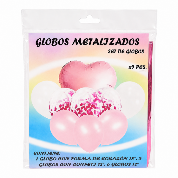 Producto - Set de 9 globos Corazon metalizado + 3 confetti + 5 perlados - 1