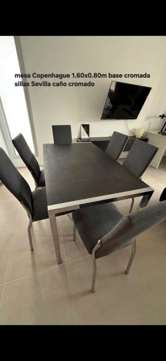 Producto - Mesa Copenhague 1.60x0.80m/ Sillas Sevilla tapizado PREMIUM CROMADO - 0