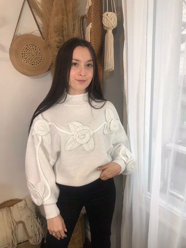 Sweater Flower Importado Blanco