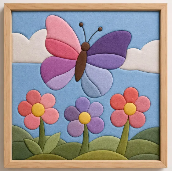 Producto - Kit Mariposa con bastidor Patchwork sin Costura Telas Tonos