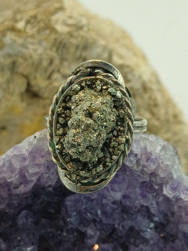 Producto - Anillo de Piedra y Polvo Pirita de Alpaca