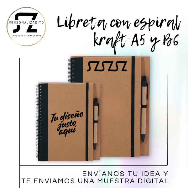 Producto - Libreta con espiral personalizable tipo kraft - A5 y B6