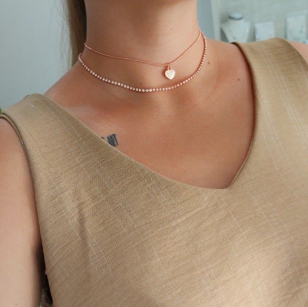 Producto - Choker doble rose corazón liso