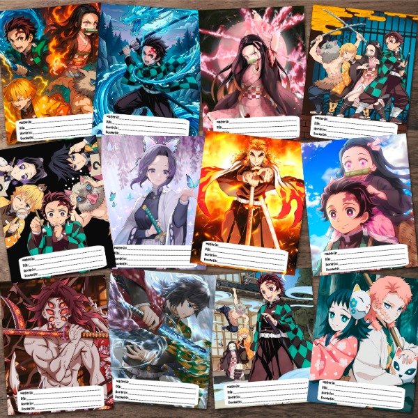Producto - Diseños Digitales De Caratulas / Separadores Escolares De Demon Slayer