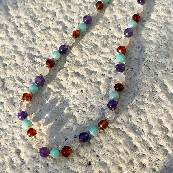 Producto - Collar asana ámbar y piedras 38cm