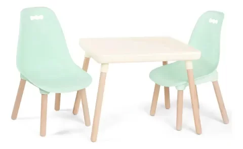 Producto - Juego de Mesa y 2 Sillas - Plastico y madera - Menta