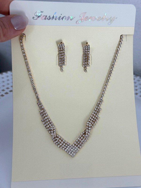 Producto - CF0044 Conjunto full strass dorado collar gargantilla + aros