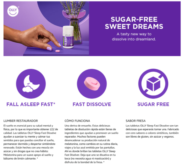 Producto - OLLY Sleep Fast Disuelve 3 mg de melatonina (30 unidades) - 1