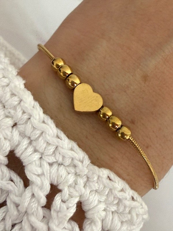 Producto - PD104 Pulsera cola de rata con dije corazón y bolitas 19 cm