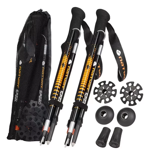 Producto - Bastones Trekking Natway Speed Aluminio Y Carbon Trail Par Color Negro/naranja