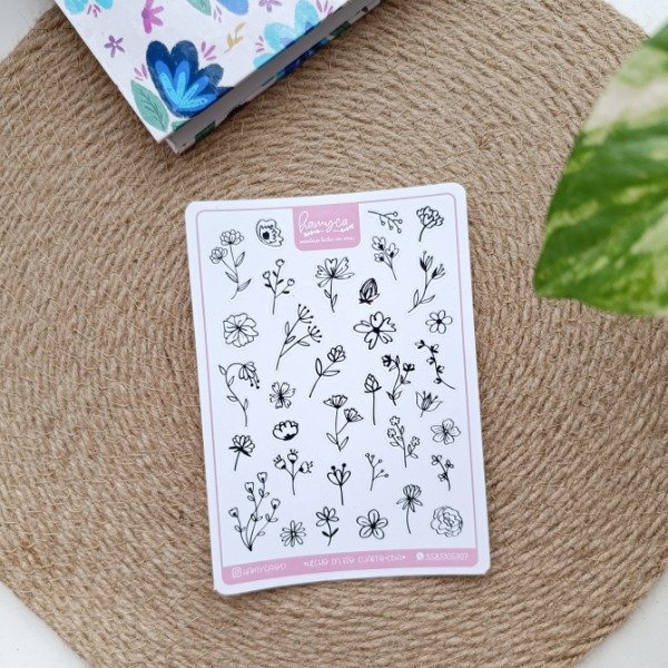 Producto - Plancha Stickers a6 troquelada FLORCITAS NEGRAS - 2