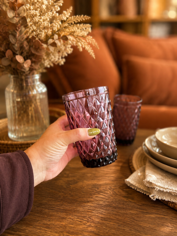Producto - Set x 6 vasos rombo rosa vidrio 250ml