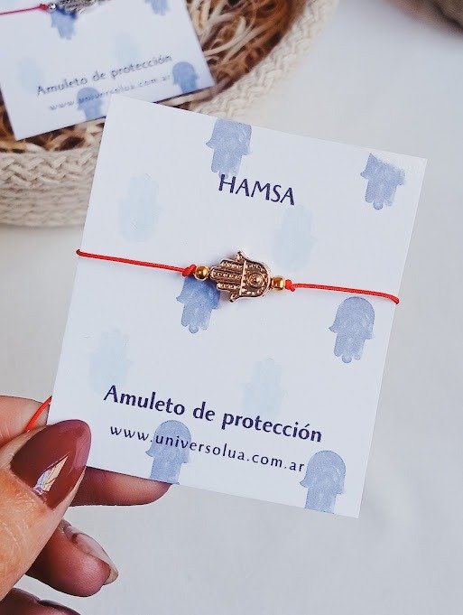 Producto - Pulsera roja ajustable hamsa dorada