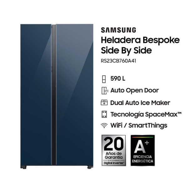 Producto - HELADERA SAMSUNG INVERTER SIDE BY SIDE BESPOKE AUTO OPEN NAVY 590LTS