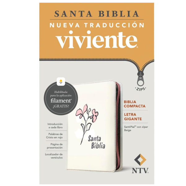 Producto - Biblia Nueva Traducción Viviente Con Cierre - Simil Piel Beige Con Flor