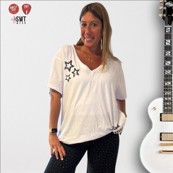 Producto - Remera Estrellas You Are Skyfull of Stars Lentejuelas Algodón Escote en V 4XL