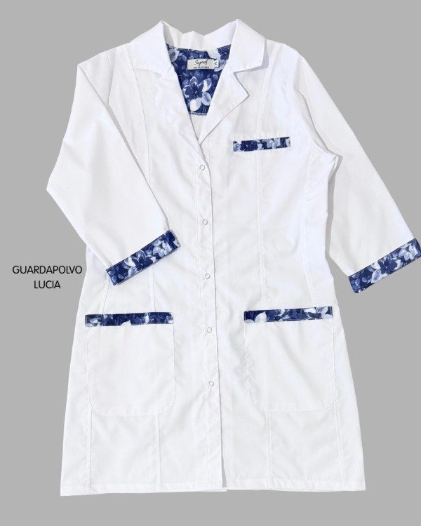 Producto - Guardapolvo Inprof Lucía (Blanco Liso detalle Azul) - 3