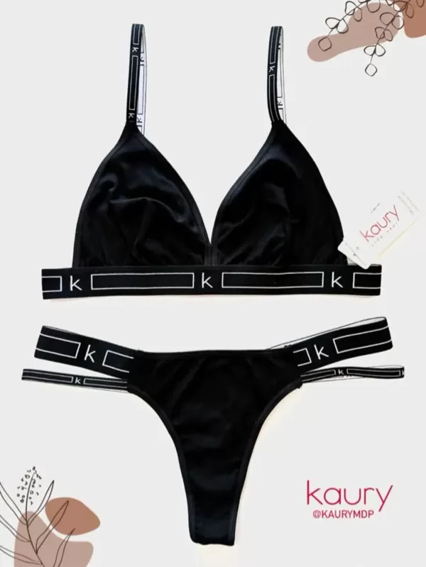 Producto - Conjunto de algodón y elástico personalizado. Corpiño triangulito y cola less.