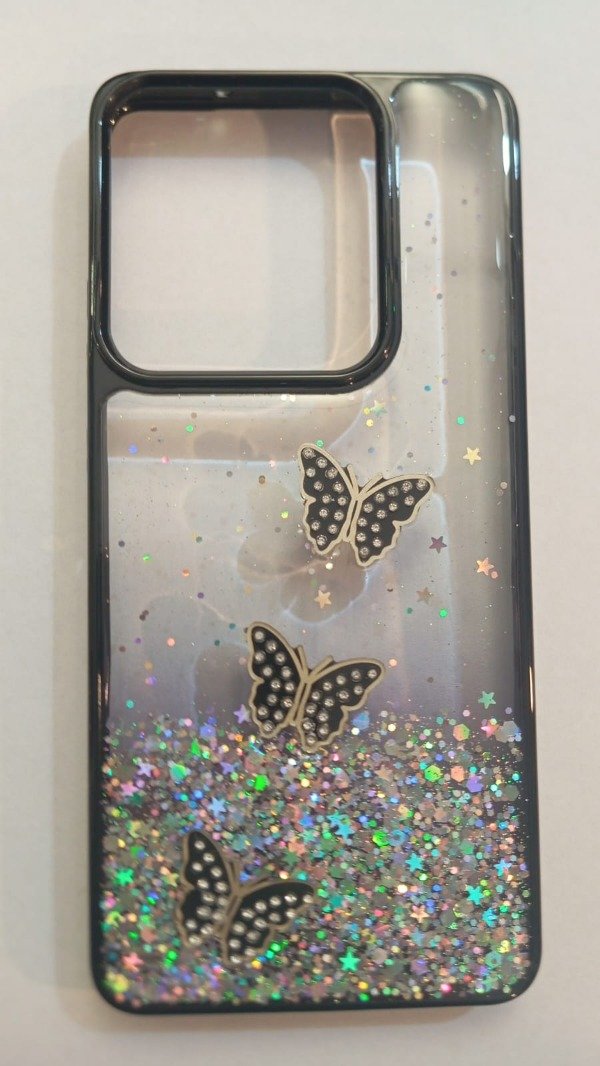 Producto - Funda Glitter Mariposa Negro para Moto G86