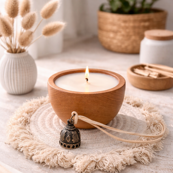 Producto - Vela aromática en cuenco de algarrobo