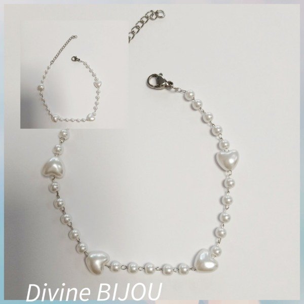 Producto - Pulsera perla corazones acero
