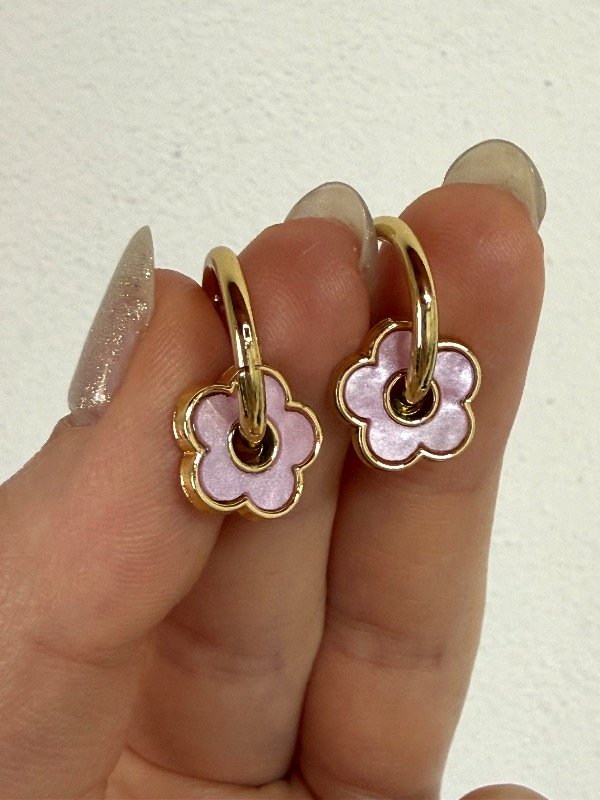 Producto - AD419 Aros clip flor lila acero dorado